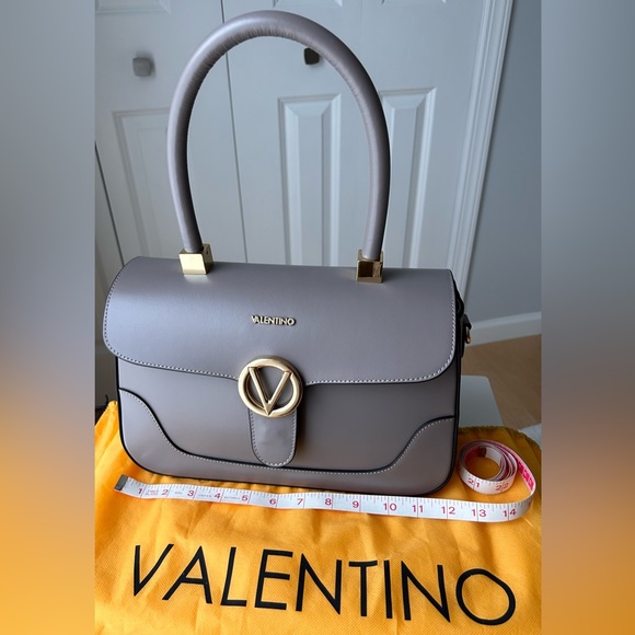Valentino V Leather Satchel Handbag Purse Beige/Taupe Gaelle by Mario Valentino - Picture 4 of 11